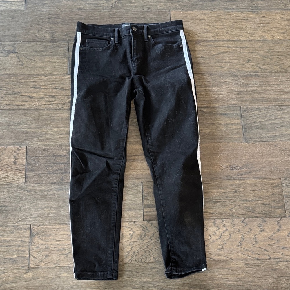 Banana Republic mid rise skinny Black Jeans with White Stripe